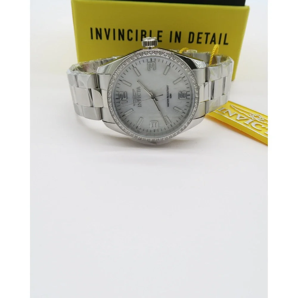 Invicta Specialty Lautus Unisex 38mm Silver Tone Mother of Pearl Crystal Bezel